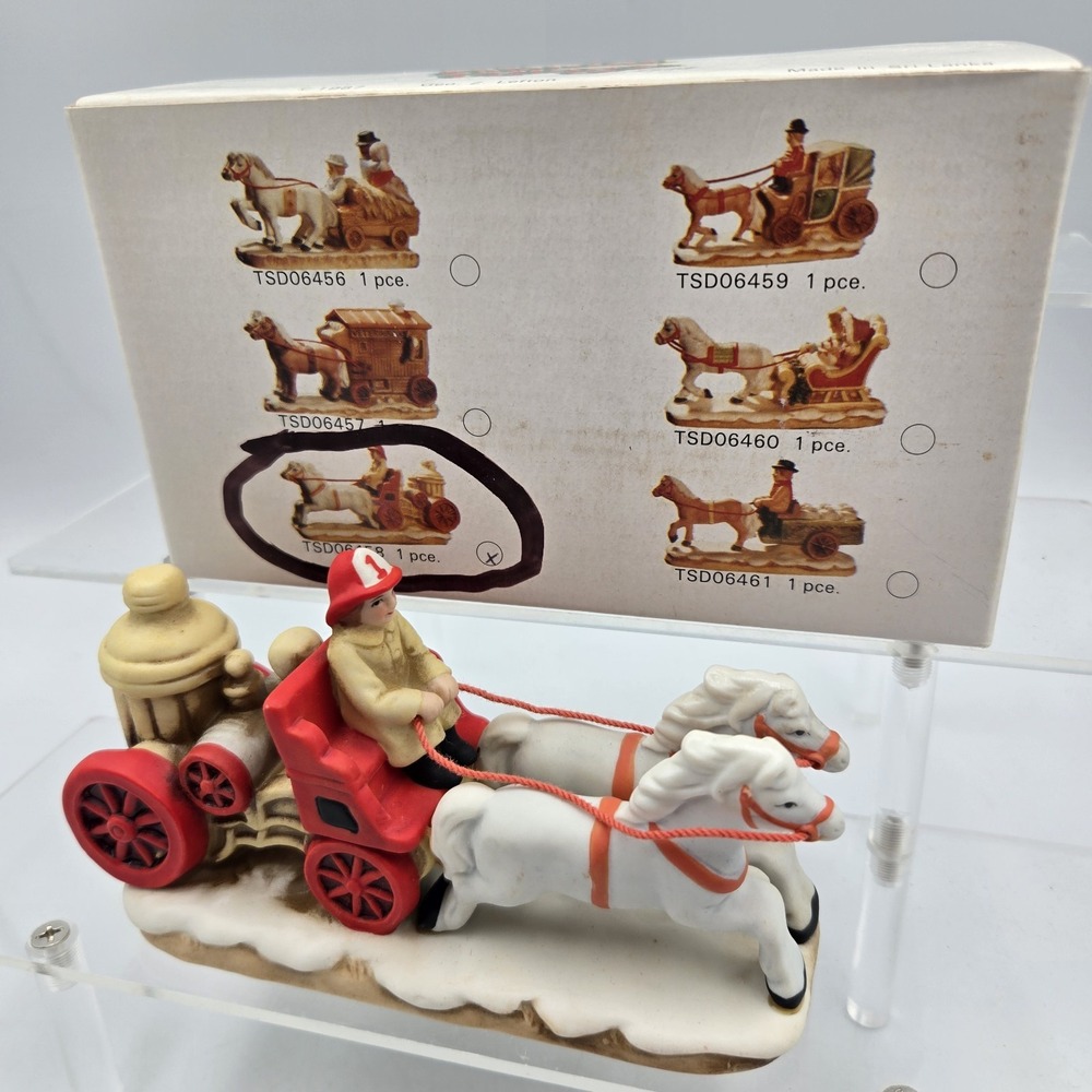 New! Vtg Colonial Village Lefton RETIRED Horse Drawn Fire Brigade Tsd06458 W Box